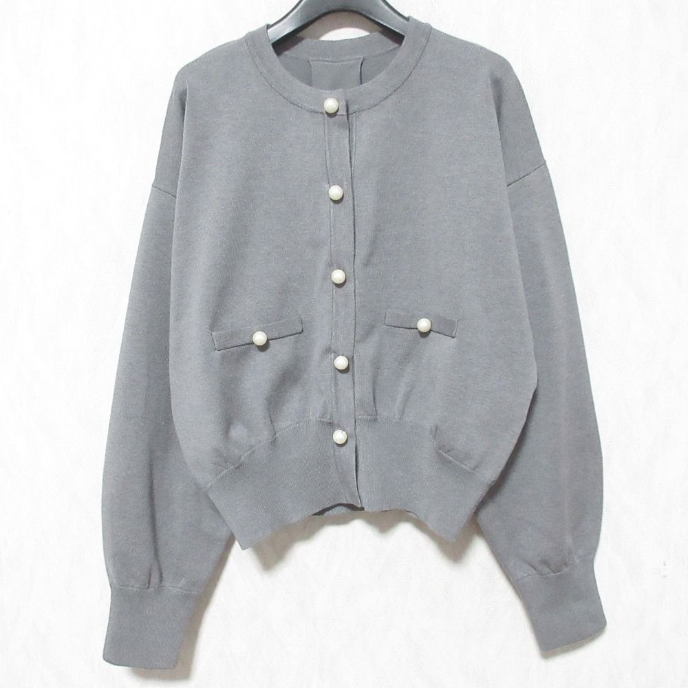 美品 24AW 組曲 ELENA パールボタン ニットジャケット カーディガン KRWLCW0451 サイズ6 グレー レディース 古着 中古 USED