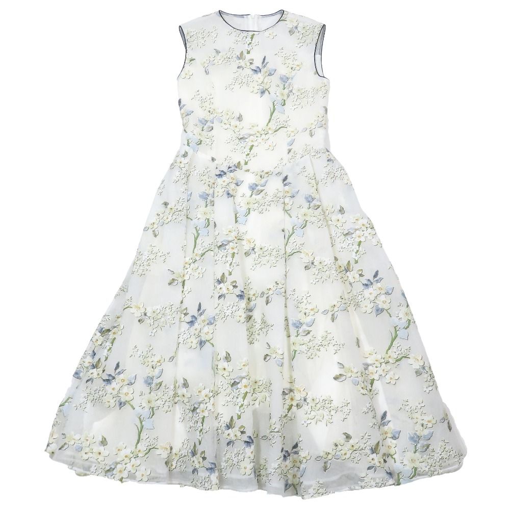 良品 Rene ルネ 19SS 花柄 チュールドレス ノースリーブ ワンピース 6926990 フレアスカート ハーフ 膝丈 34 ホワイト レディース 古着 中古 USED
