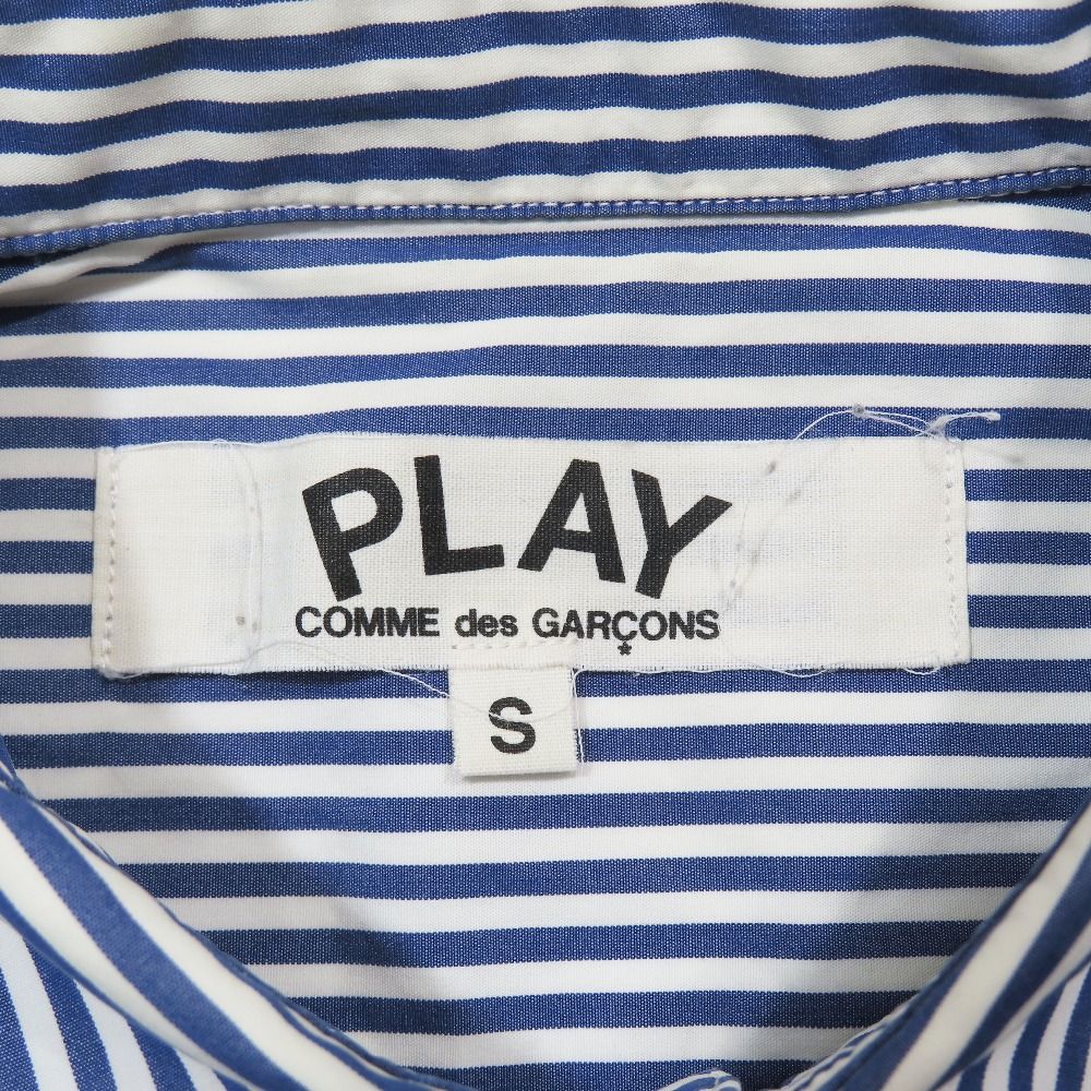 【希少アイテム】プレイコムデギャルソン ダブルワッペン ストライプ 長袖シャツ 良品 PLAY COMME des GARCONS プレイコムデギャルソン ストライプ 長袖