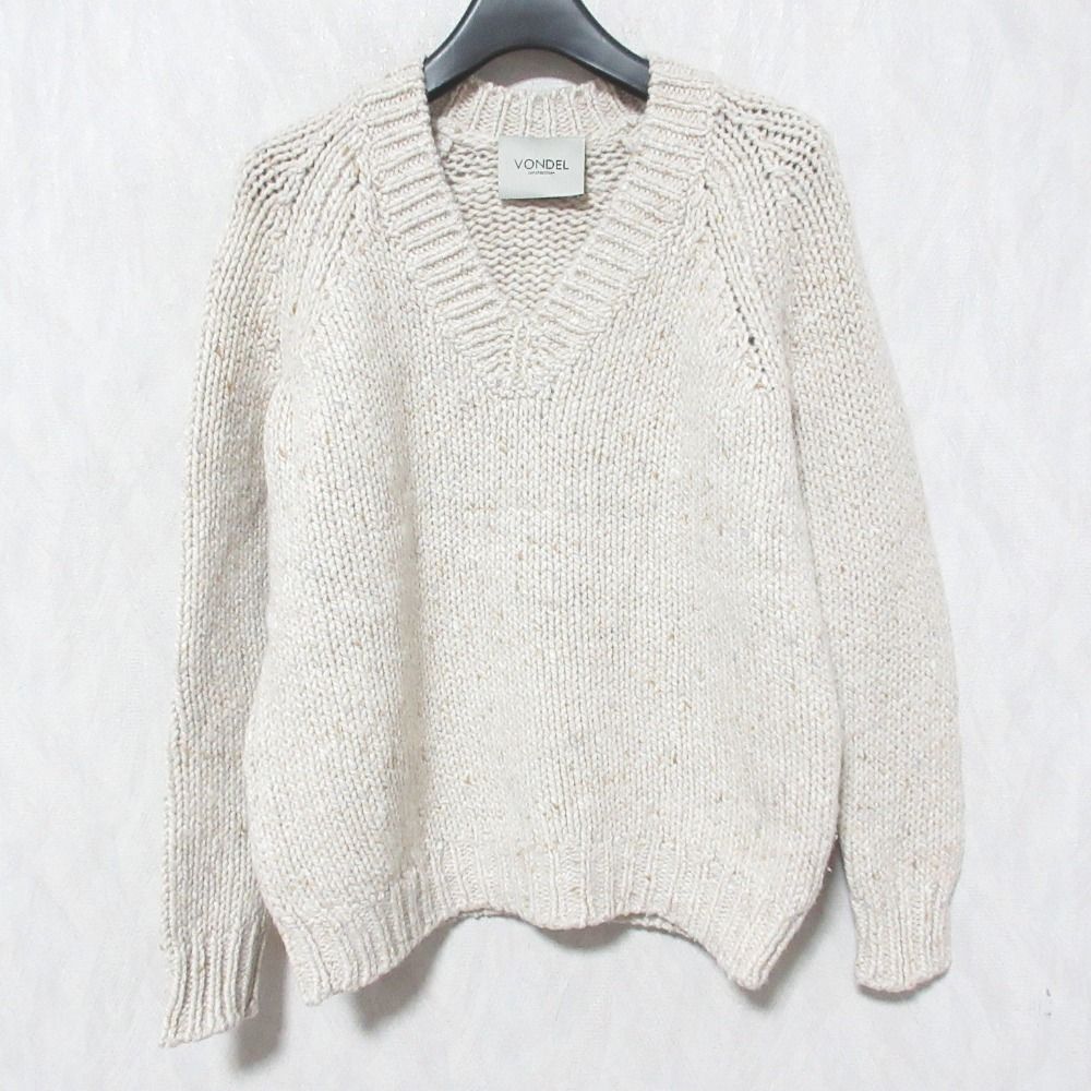 美品 VONDEL フォンデル Vネック ウールカシミヤ ニット セーター V63111-01 S ベージュ レディース 古着 中古 USED