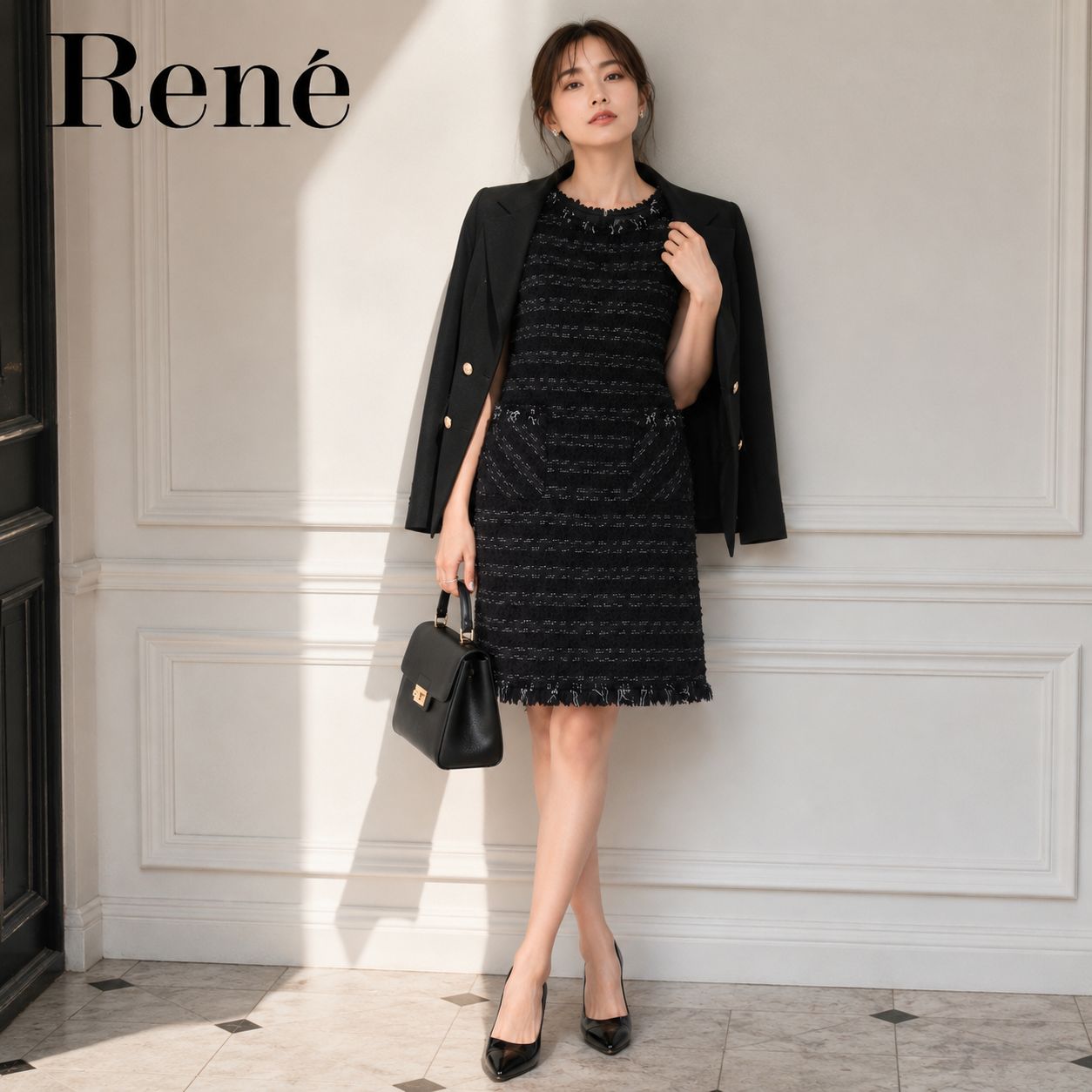 23年商品【極美品 / 上品な華やぎ フリンジ ツイードワンピース 】Rene
