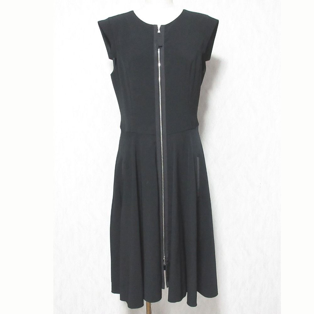 美品 FOXEY NEW YORK フォクシーニューヨーク ジップアップフィット＆フレアワンピース 29218 40 ブラック レディース 古着 中古 USED