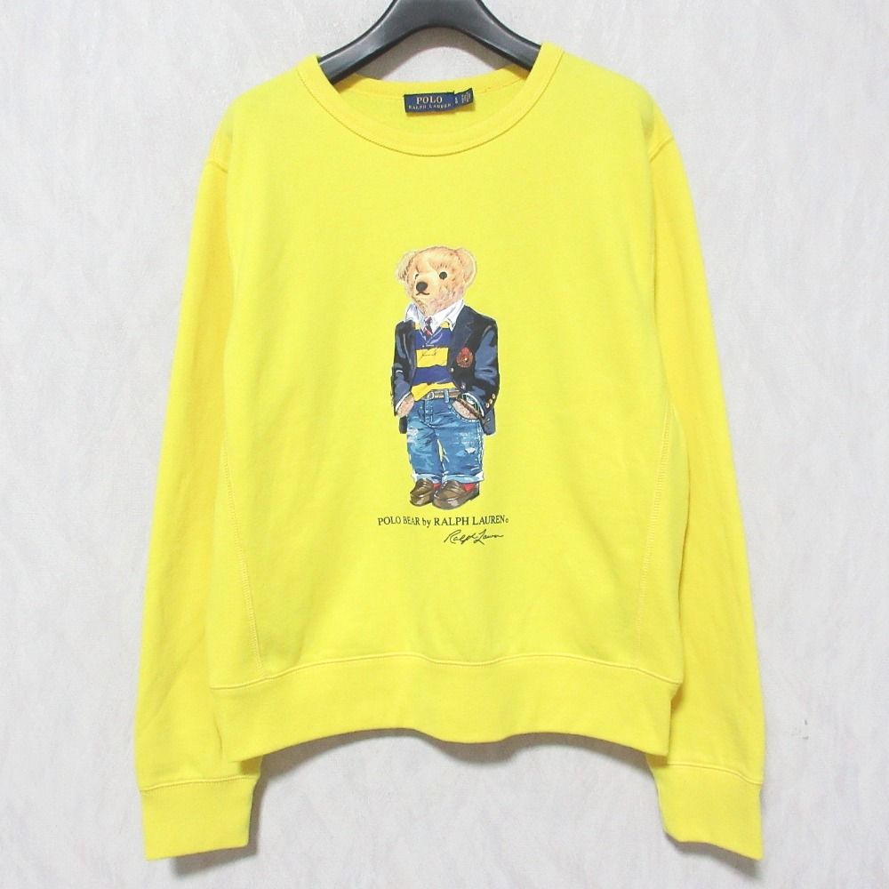 美品 POLO RALPH LAUREN ポロラルフローレン ポロベア 裏起毛 スウェットシャツ トレーナー L イエロー レディース 古着 中古 USED