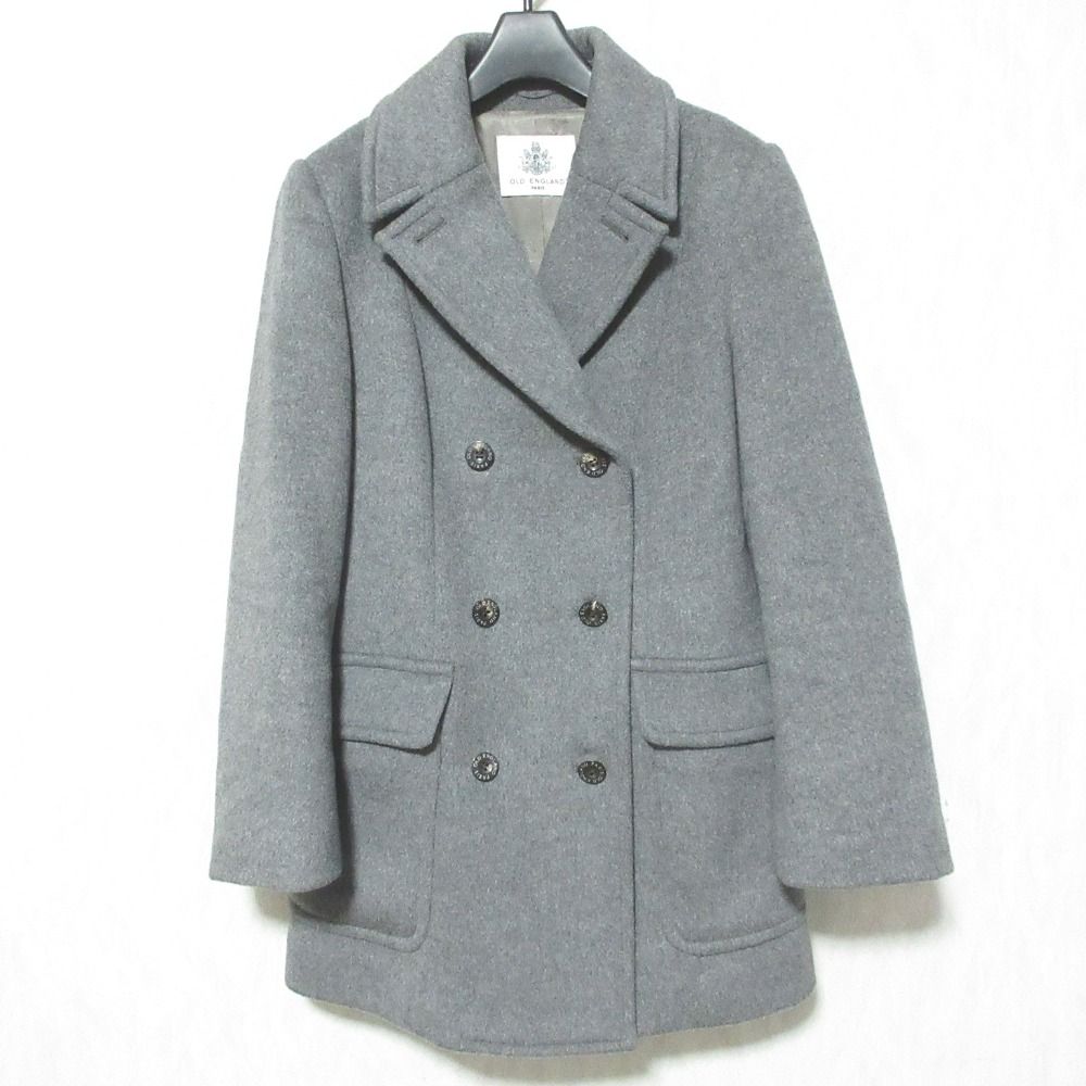 美品 OLD ENGLAND オールドイングランド ウール メルトン Pコート ピーコート 59505301 38 グレー レディース 古着 中古 USED