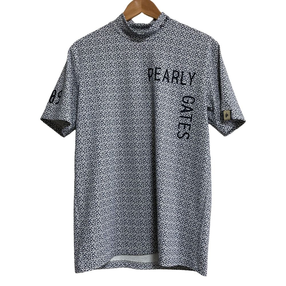 美品 24SS PEARLY GATES パーリーゲイツ リーフプリント ハイネックシャツ ゴルフウェア サイズ6 ネイビー ホワイト メンズ 古着 中古 USED