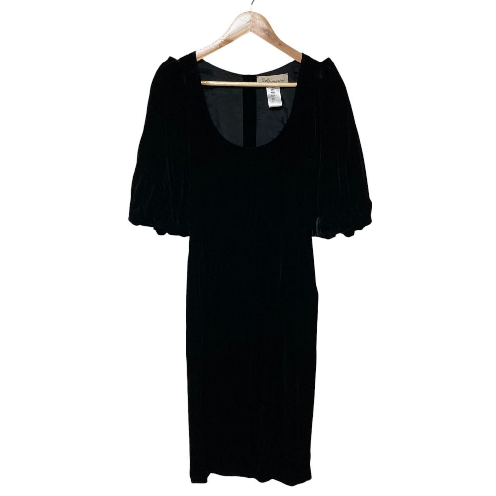美品 Blumarine ブルマリン パフスリーブ ベルベット ドレス ワンピース 40 ブラック レディース 古着 中古 USED
