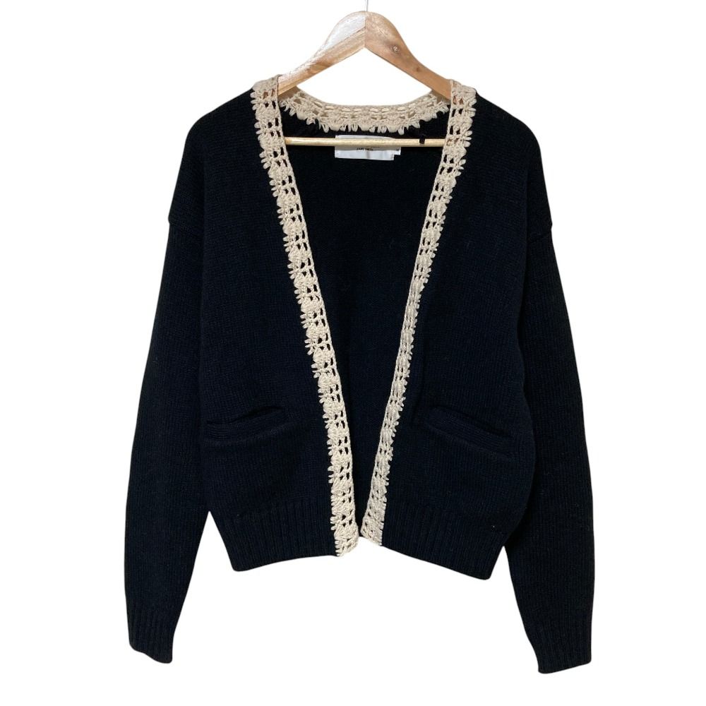 美品 25AW JANE SMITH ジェーンスミス 5G PLAIN STITCH AND CROCHET JACKET CARDIGAN ニットカーディガン 25WKN-＃112L 38 ブラック レディース 古着 中古 USED
