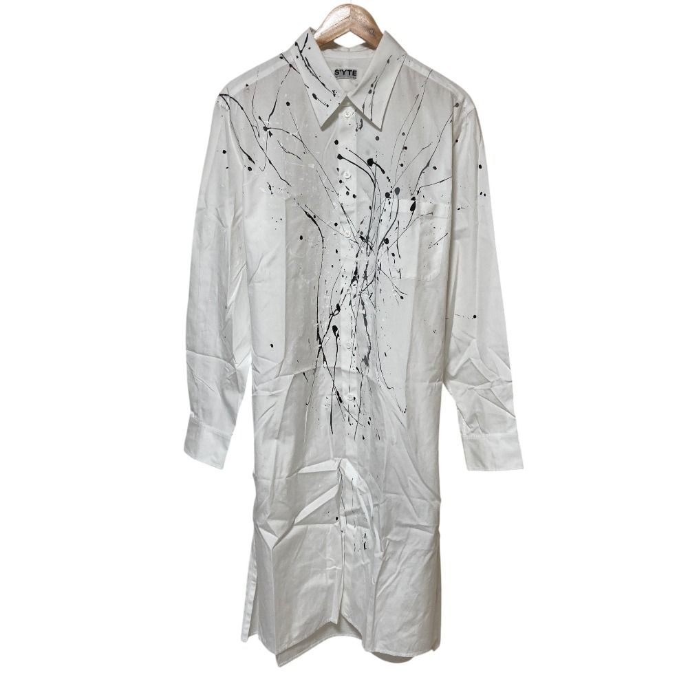 美品 S'YTE Yohji Yamamoto サイト ヨウジヤマモト ブロード スプラッシュペイント加工 長袖ロングシャツ UT-B59-085 3 ホワイト メンズ 古着 中古 USED