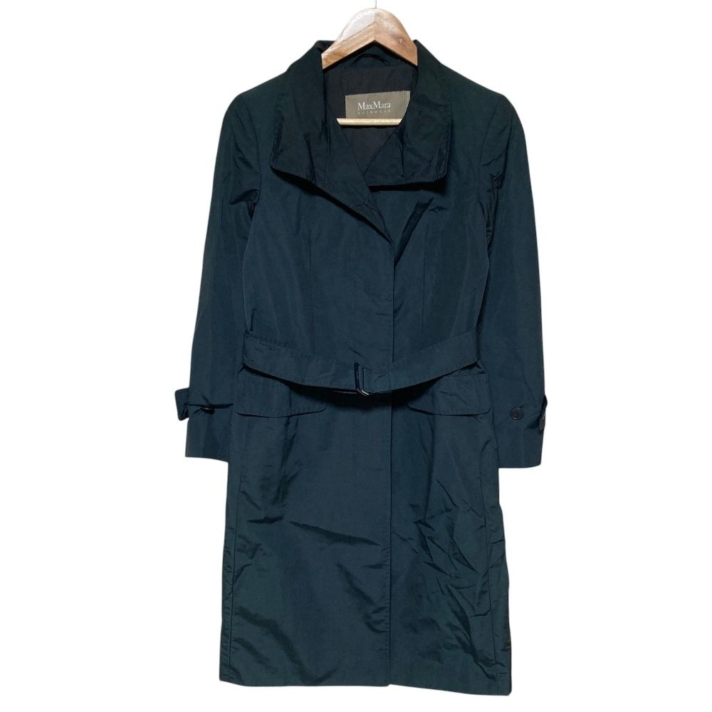 Max Mara マックスマーラ レインウェア コットンナイロン ベルテッドコート 38 ブラック レディース 古着 中古 USED