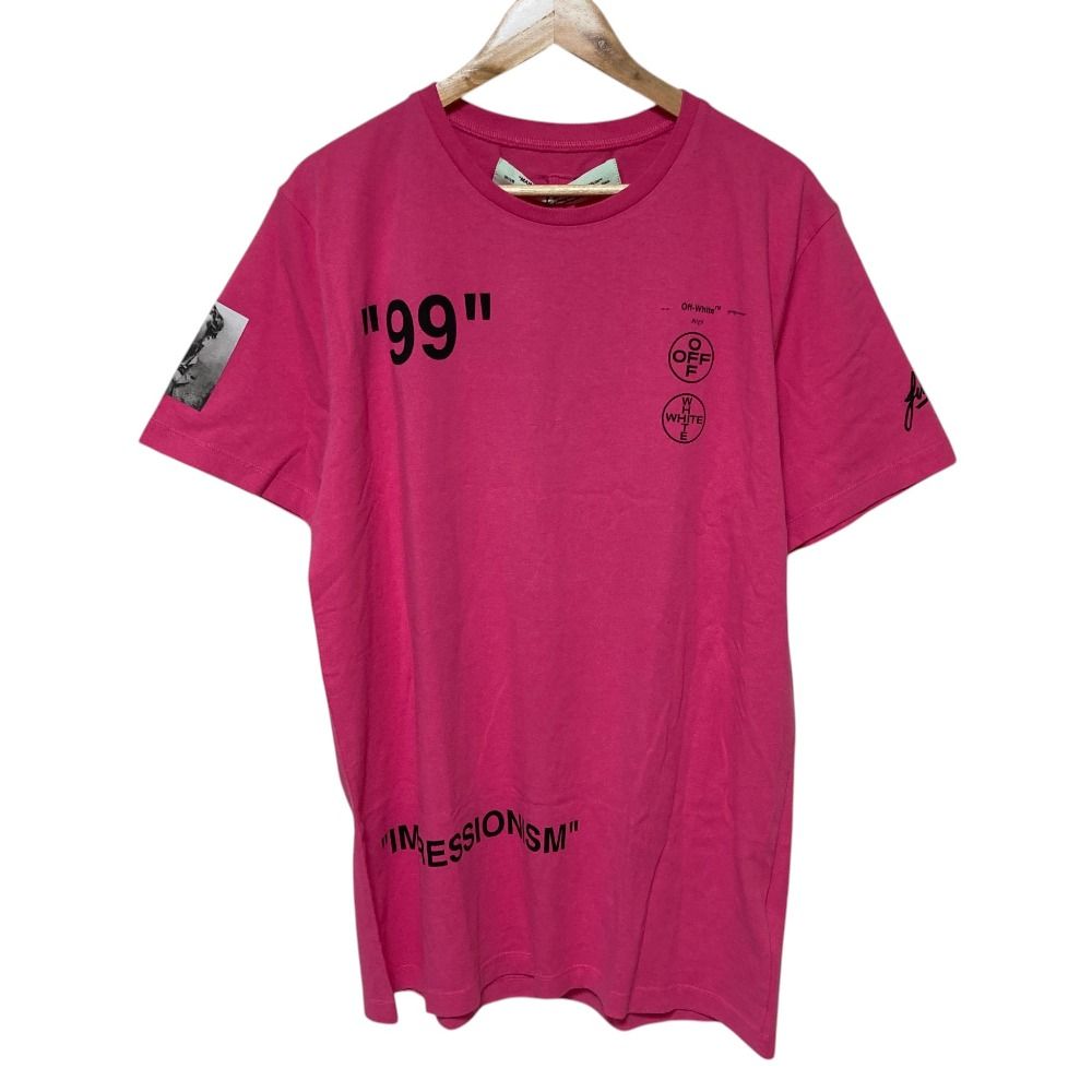 未使用 OFF-WHITE MAIN LABEL オフホワイト メインレーベル BOAT S/S OVER TEE クルーネック プリントTシャツ L ピンク メンズ 古着 中古 USED