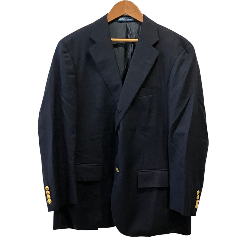 美品 Polo by Ralph Lauren ポロバイラルフローレン ポロボタン ブレザー テーラードジャケット 紺ブレ ネイビー メンズ 古着 中古 USED