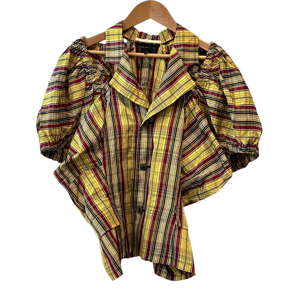 美品 COMME des GARCONS コムデギャルソン ヴィンテージ ボリュームスリーブ シルク シャツジャケット ブラウス AD1989 M イエロー レディース 古着 中古 USED