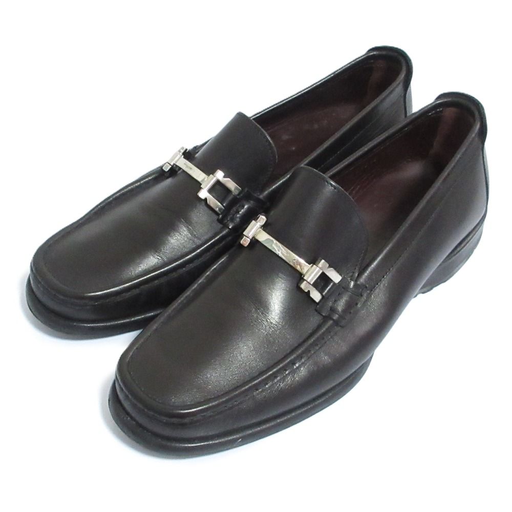 良品 Salvatore Ferragamo サルヴァトーレフェラガモ ガンチーニ金具 レザー ローファー シューズ サイズ10 29cm相当 ブラック メンズ 古着 中古 USED