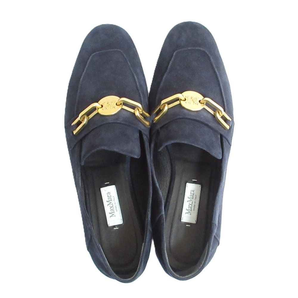 美品 MaxMara マックスマーラ スエード ローファー サイズ38 24cm相当 ネイビー レディース 古着 中古 USED
