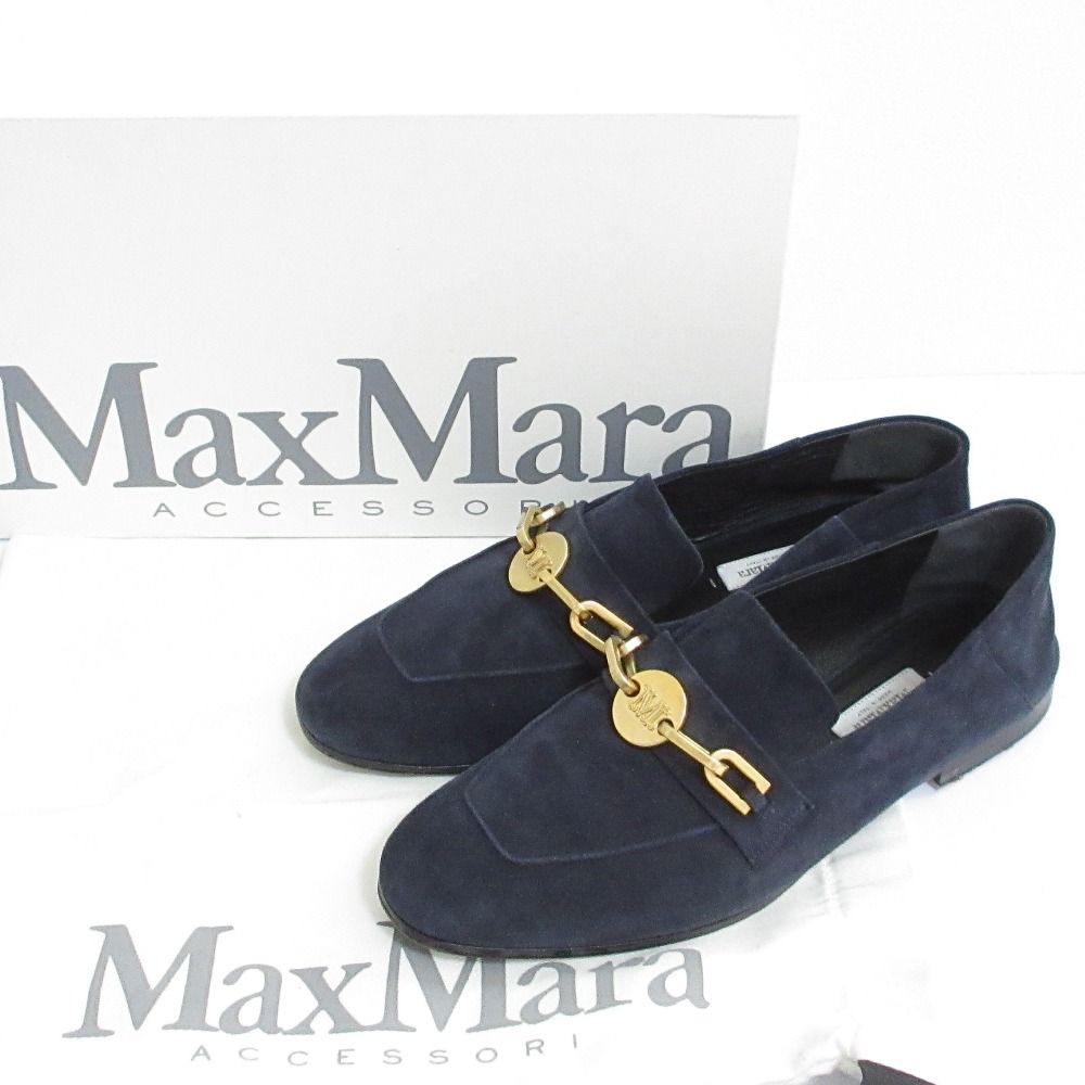 美品 MaxMara マックスマーラ スエード ローファー サイズ38 24cm相当 ネイビー レディース 古着 中古 USED
