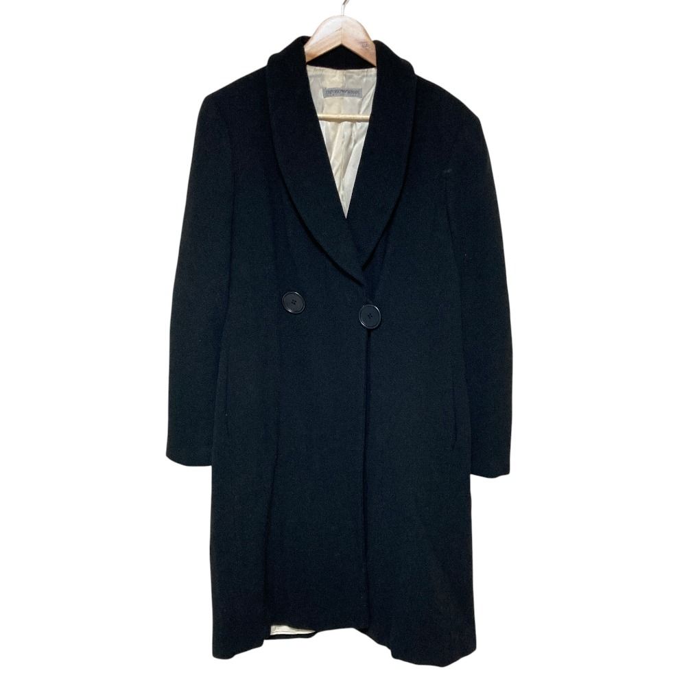 良品 EMPORIO ARMANI エンポリオアルマーニ ヴィンテージ ビッグボタン ショールカラーコート 40 ブラック レディース 古着 中古 USED