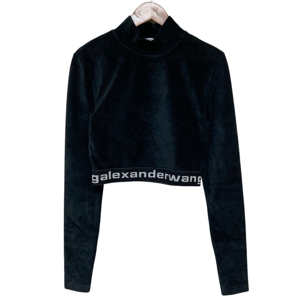 美品 Alexander Wang アレキサンダーワン ロゴバンド ハイネック クロップド コーデュロイカットソー XS ブラック レディース 古着 中古 USED