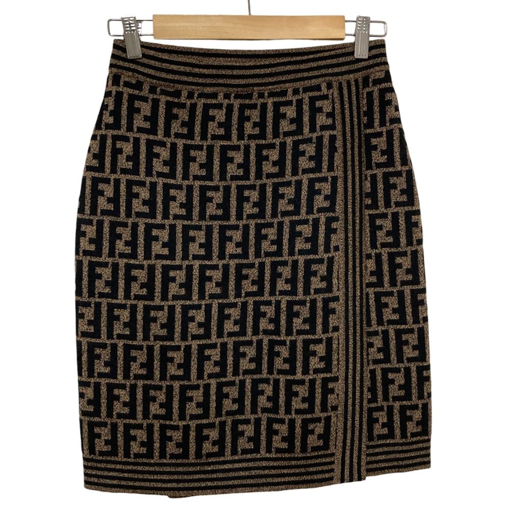美品 FENDI フェンディ ズッカ柄 ウール ニットスカート サイズ42