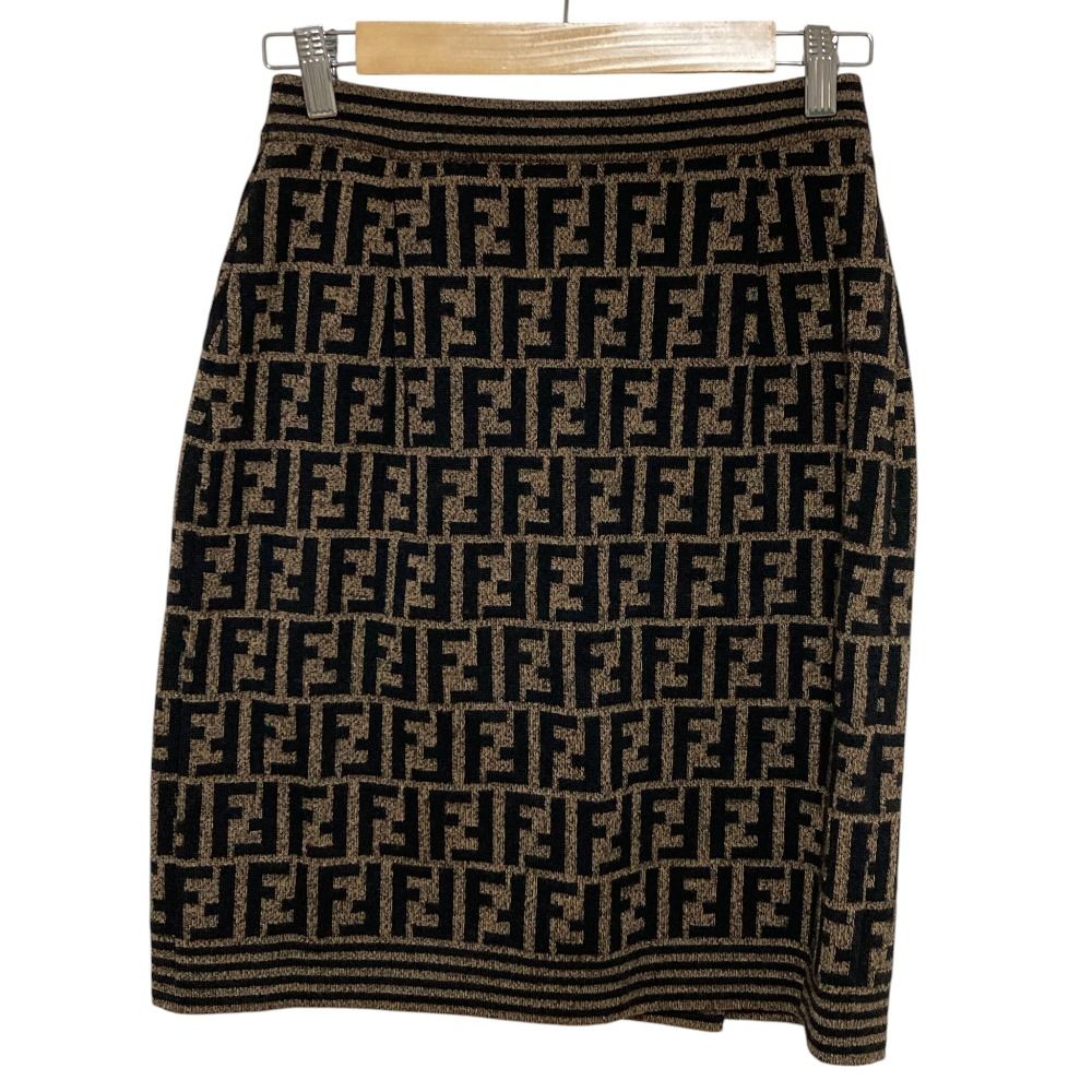 美品 FENDI フェンディ ズッカ柄 ウール ニットスカート サイズ42