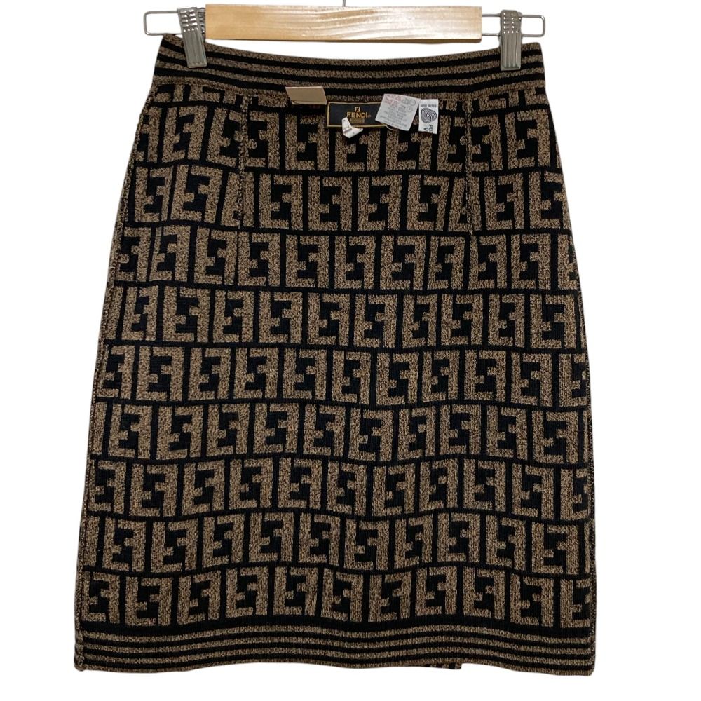 美品 FENDI フェンディ ズッカ柄 ウール ニットスカート サイズ42