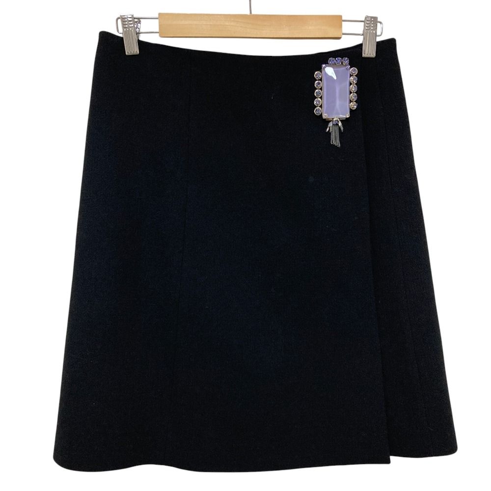 美品 PRADA プラダ ビジュー ウール スカート サイズ38 ブラック レディース 古着 中古 USED
