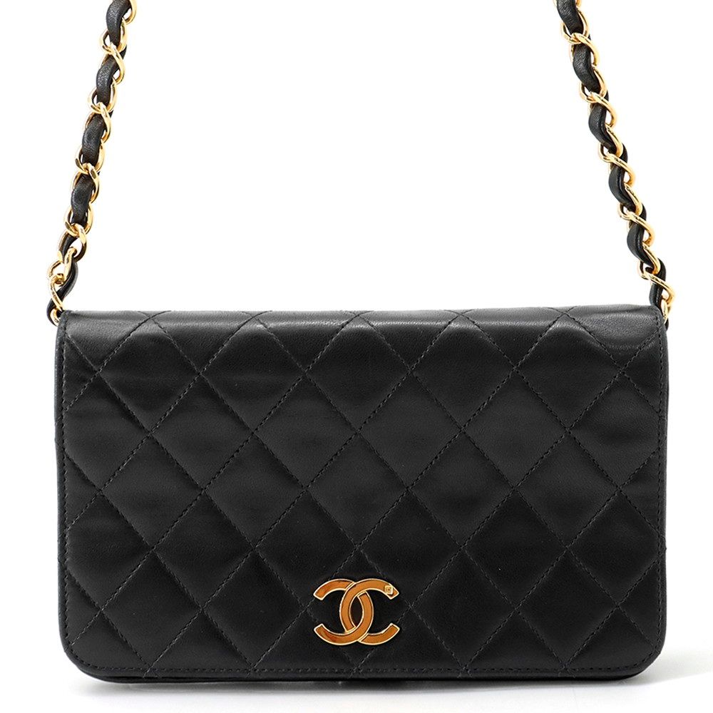シャネル チェーンショルダーバッグ マトラッセ ココマーク ラムスキン CHANEL バッグ 黒