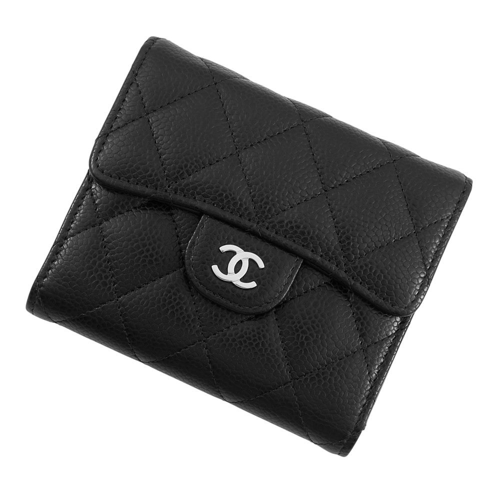 シャネル 三つ折り財布 クラシック スモール フラップ ウォレット キャビアスキン AP0231 CHANEL 黒