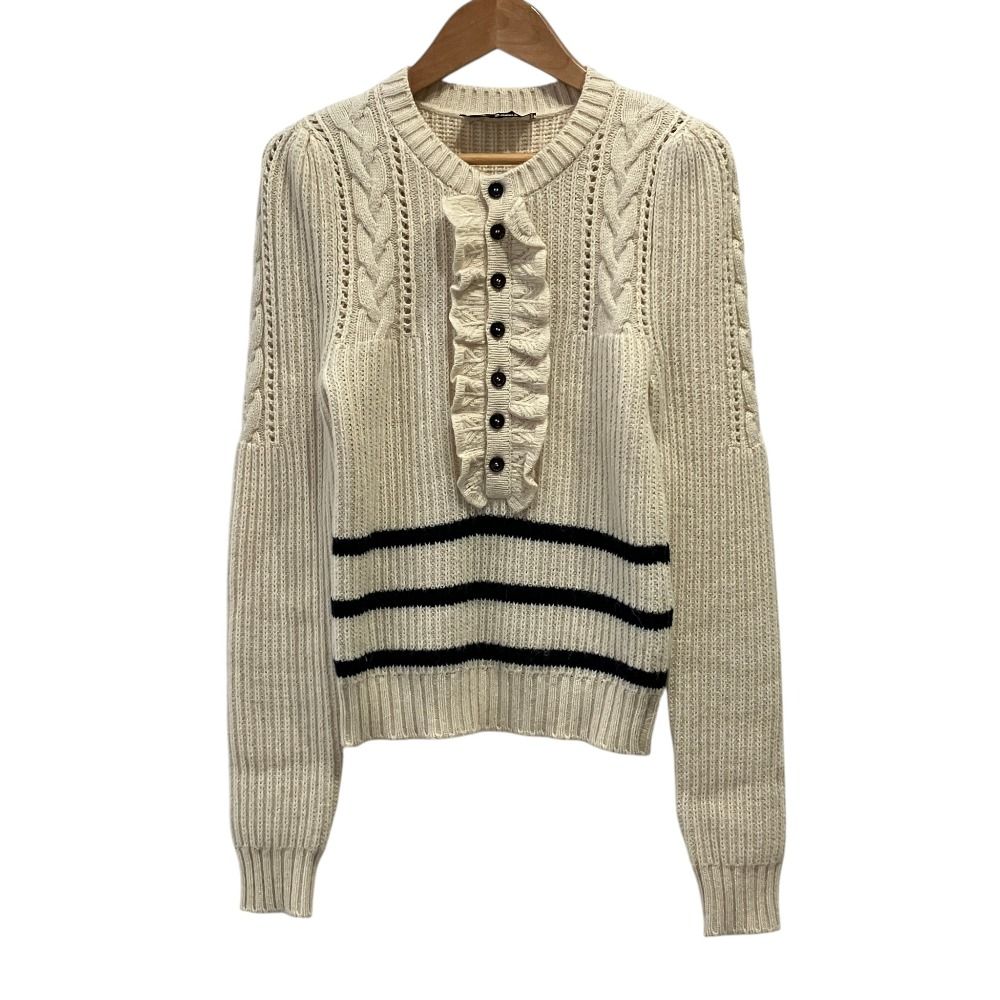 美品 DSQUARED2 ディースクエアード フロントボタン フリル アルパカニットセーター S アイボリー ネイビー レディース 古着 中古 USED