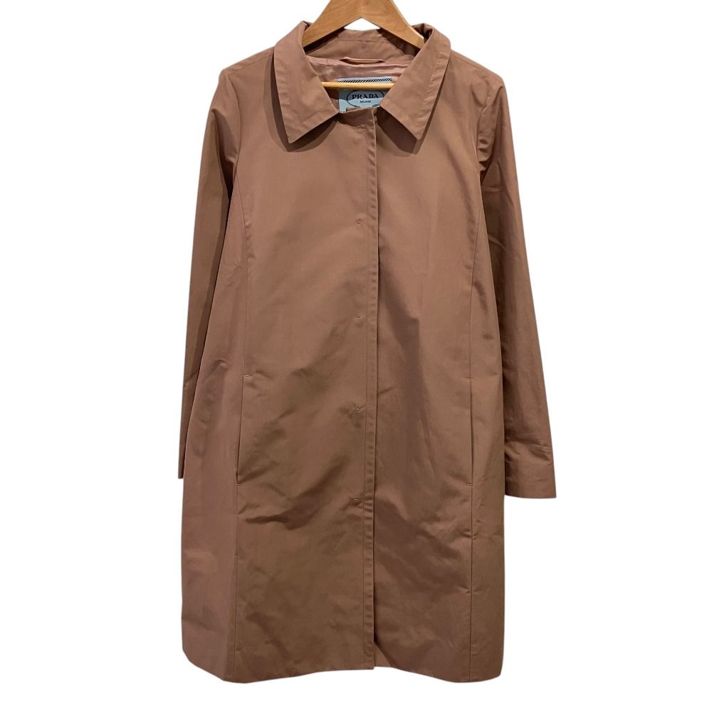 美品 PRADA プラダ バックリボン ステンカラーコート 36 ピンクベージュ レディース 古着 中古 USED