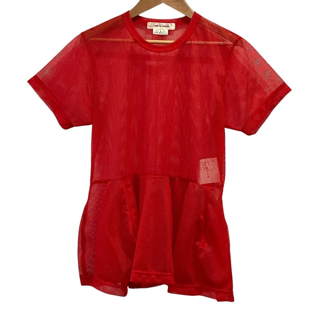 美品 COMME des GARCONS コムデギャルソン AD2023 メッシュ ペプラム 半袖Ｔシャツ GL-T013 サイズS レッド レディース 古着 中古 USED
