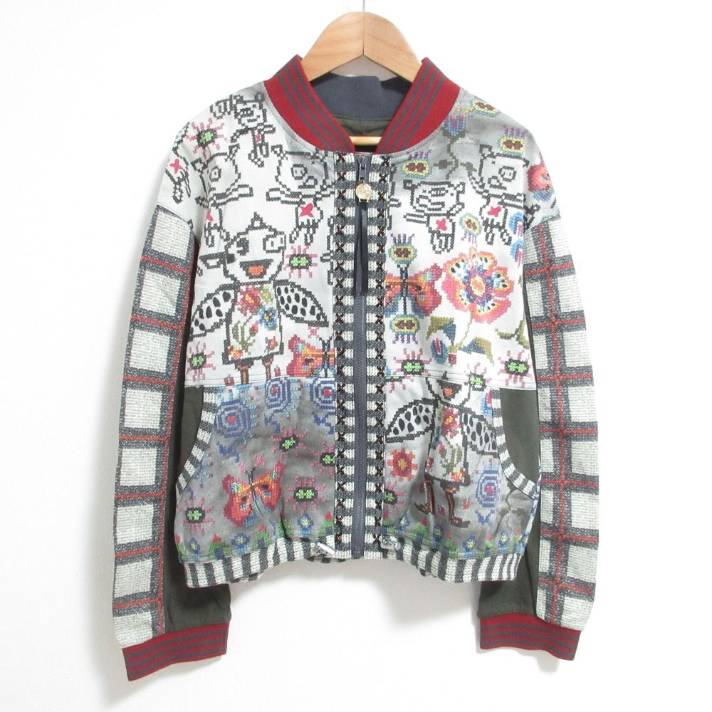 美品 OLLEBOREBLA オレボレブラ アルベロベロ ぶたさん ビジュー ジップアップ ジャケット カーキ マルチカラー レディース 古着 中古 USED