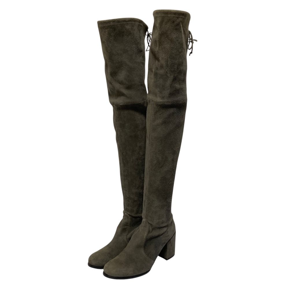 良品 STUART WEITZMAN スチュアートワイツマン TIELAND スエード ニーハイ ストレッチブーツ サイズ7 1/2 M 24.5cm相当 グレー レディース 古着 中古 USED