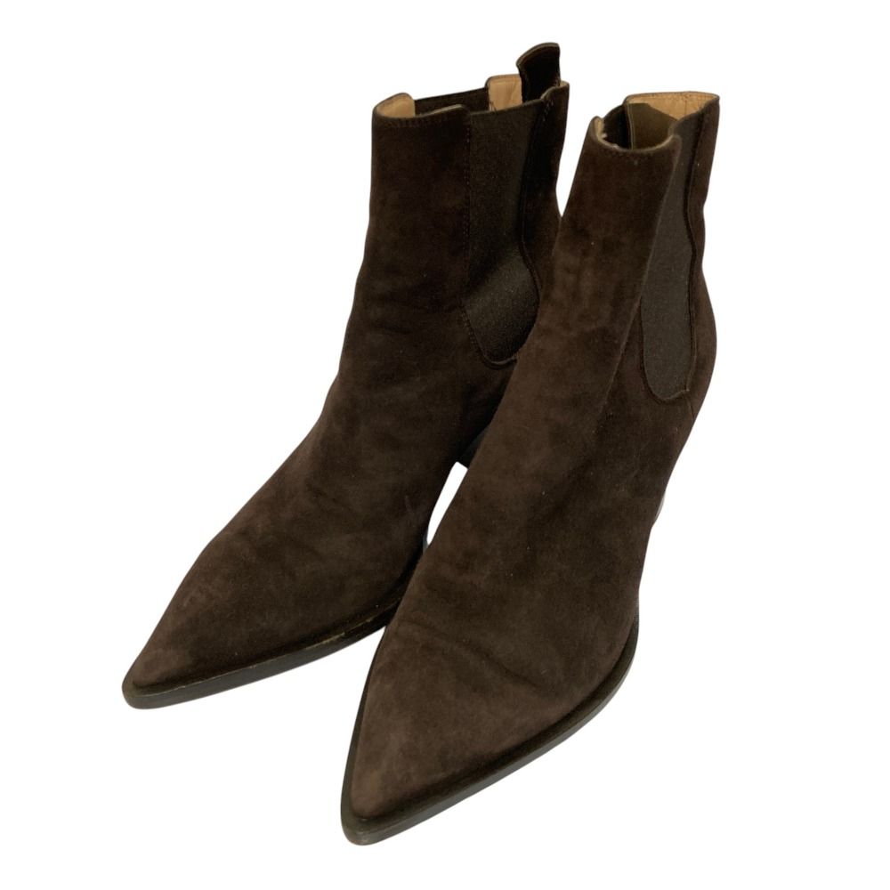 良品 Gianvito Rossi ジャンヴィトロッシ スエード ポインテッドトゥ サイドゴアブーツ ショートブーツ サイズ36 23cm相当 ブラウン レディース 古着 中古 USED