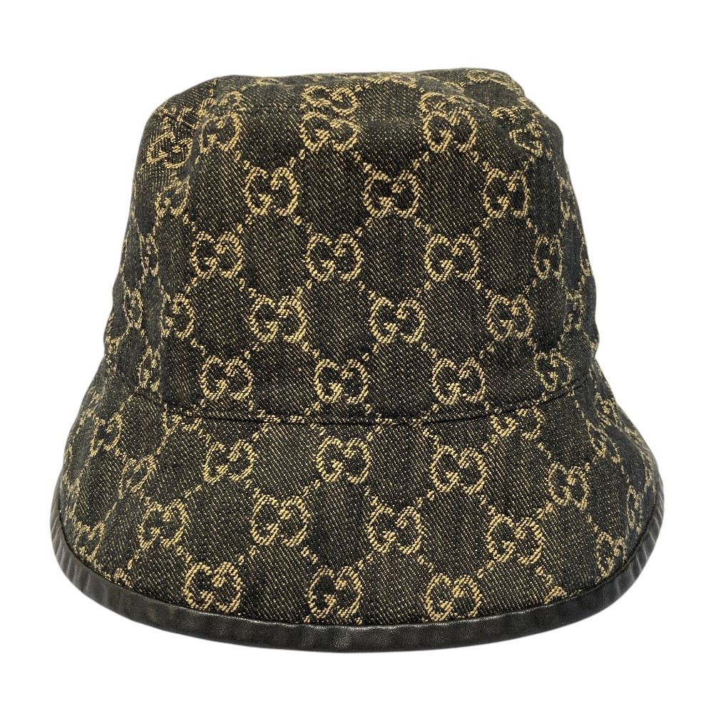 良品 GUCCI グッチ GG ジャガード デニムバケットハット 576371 サイズM 58cm ブラック レディース 古着 中古 USED