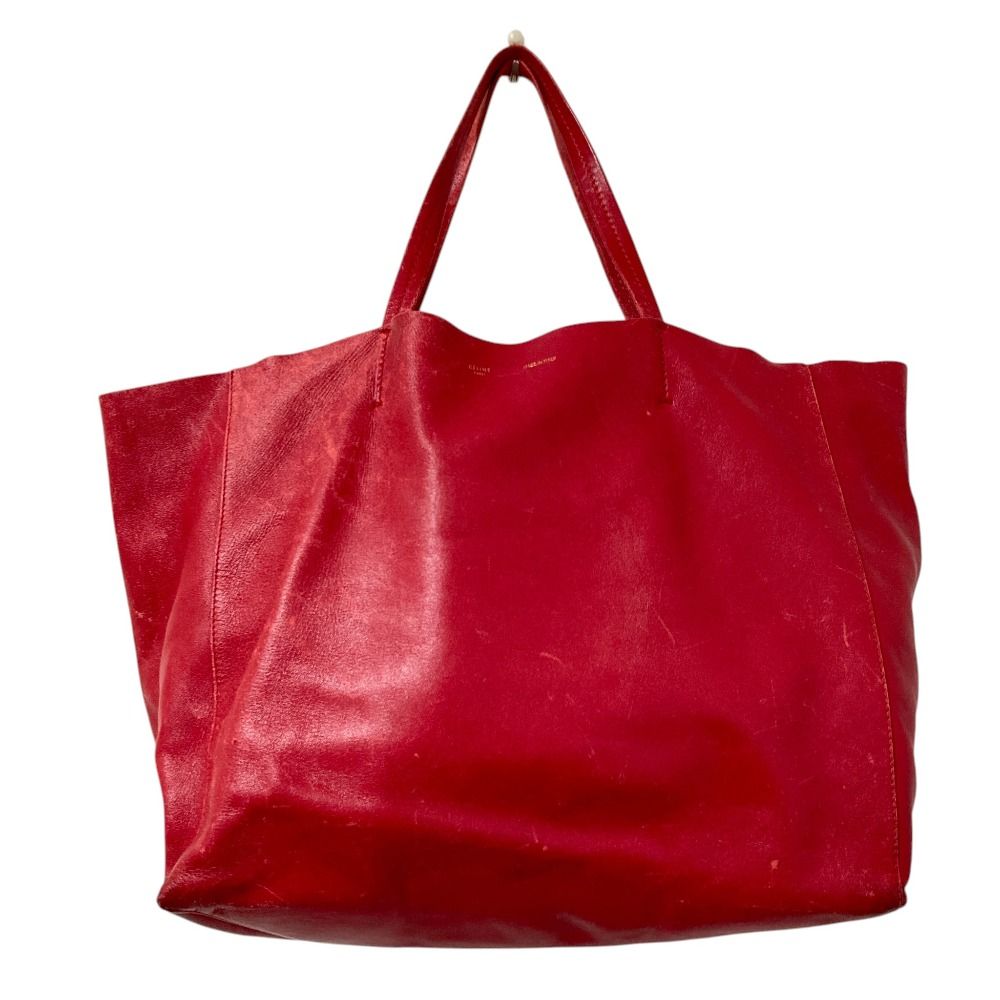 CELINE セリーヌ ホリゾンタルカバ レザートートバッグ レッド レディース 古着 中古 USED