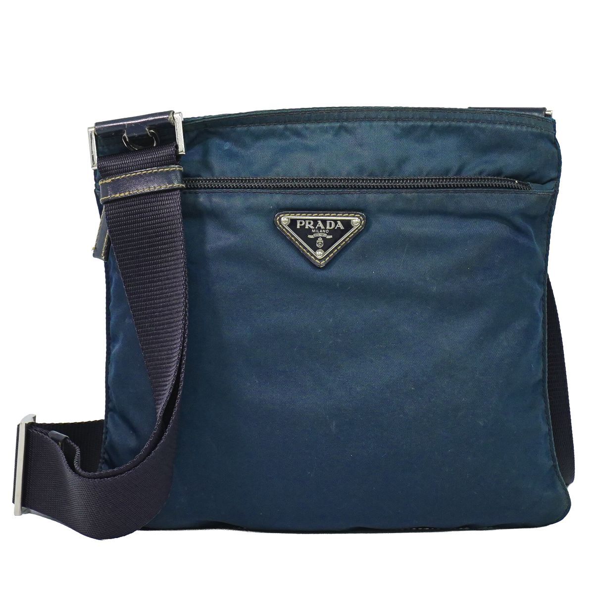 本物 プラダ PRADA ナイロン ショルダーバッグ ポシェット ブルー バッグ 中古・