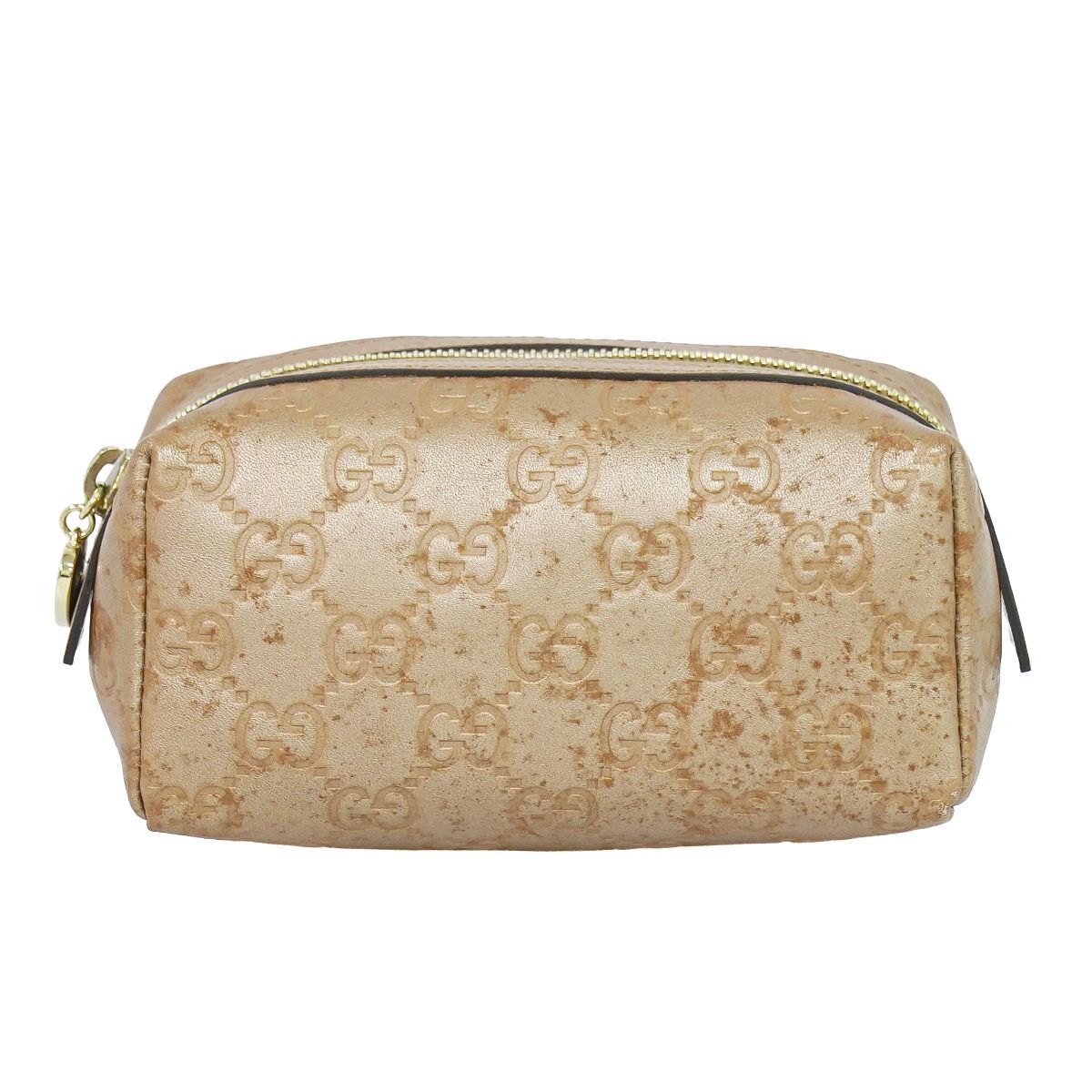 本物 グッチ GUCCI グッチシマ レザー ポーチ 小物入れ ピンクベージュ 153228 雑貨 小物 中古・