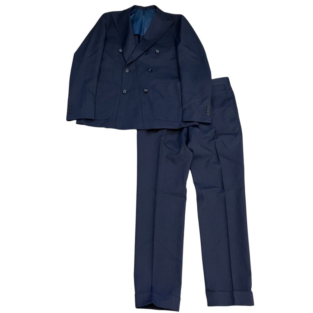美品 25年12月製造 azabu tailor アザブテイラー ウール ダブルジャケット パンツ セットアップ スーツ 44 ネイビー メンズ 古着 中古 USED