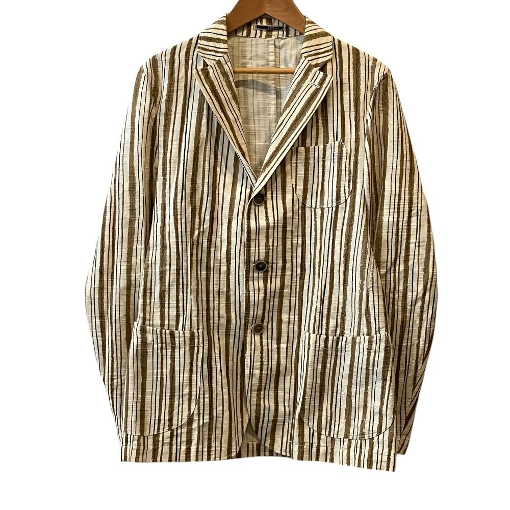 美品 LARDINI ラルディーニ Tessuto Esclusivo ストライプ コットン ジャケット 46 ベージュ メンズ 古着 中古 USED 8,878円