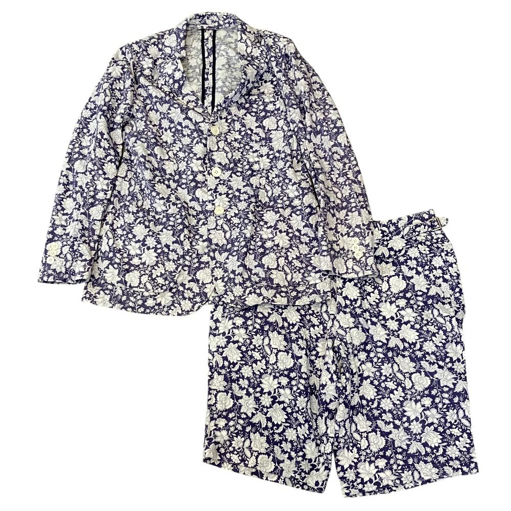 美品 RING JACKET リングジャケット 花柄 ジャケット パンツ セットアップ サイズ44 46 ネイビー ホワイト メンズ 古着 中古 USED