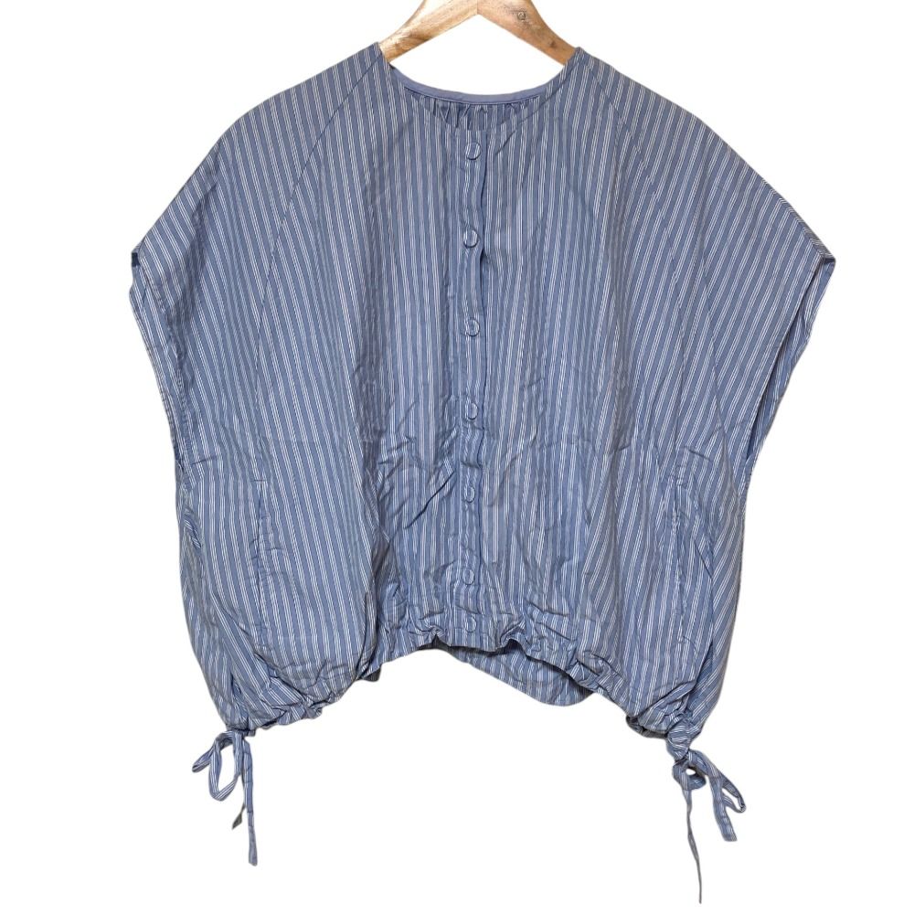 美品 nest Robe ネストローブ It’s ME コットンストライプバルーンブラウス 01252-1156 サイズF ライトブルー レディース 古着 中古 USED