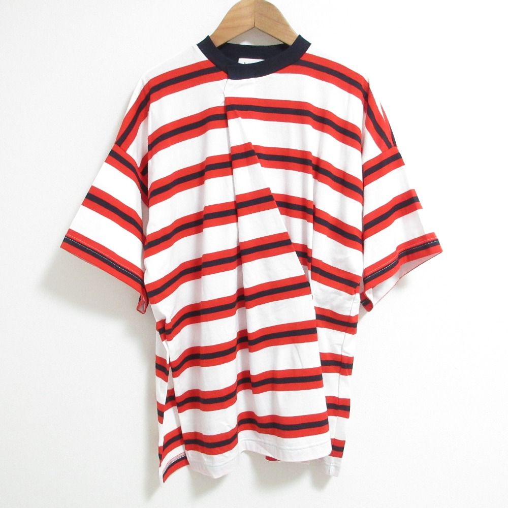 新品同様 26SS nagonstans ナゴンスタンス tuck t-shirt ボーダー変形カットソー 470JS880-2031 Mサイズ CHILI レッド レディース 古着 中古 USED