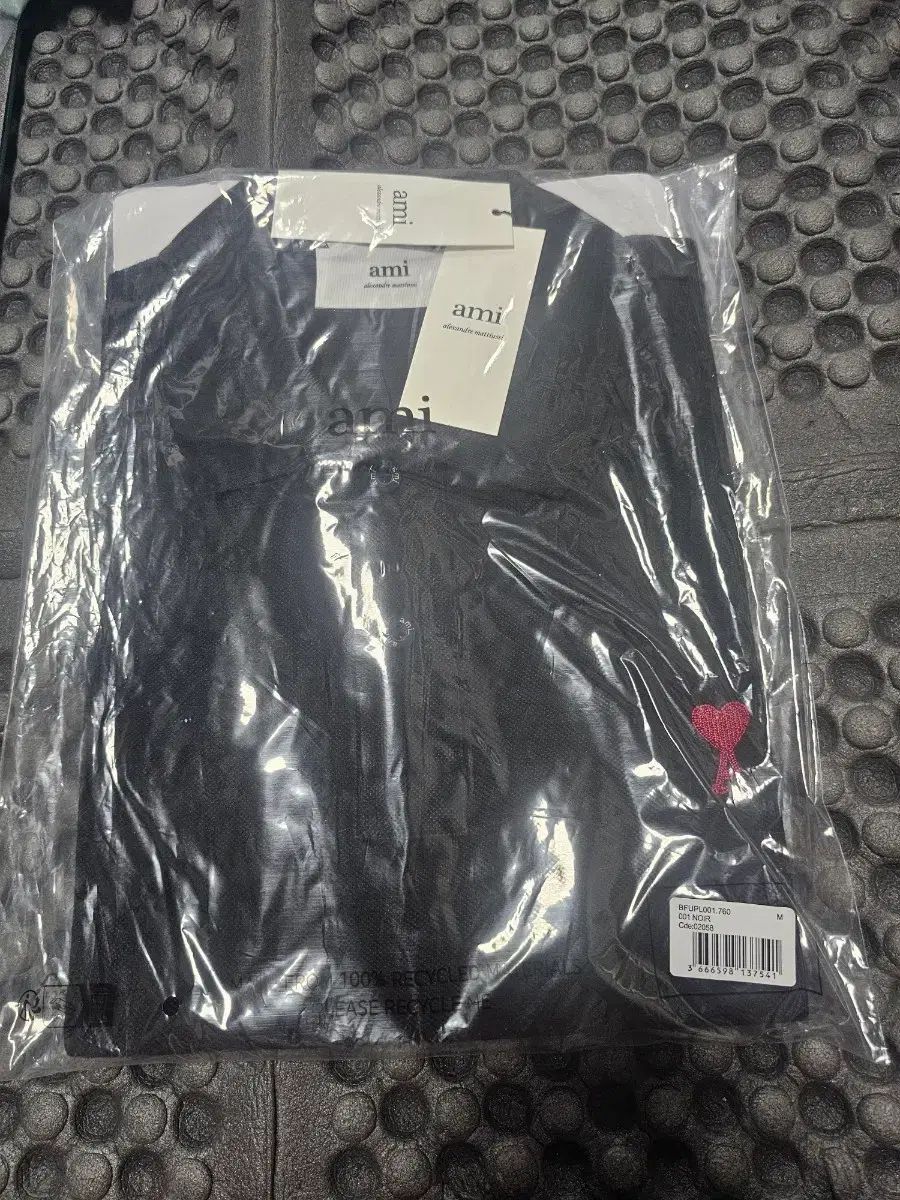 アミ ブラック ハート ロゴ ポロTシャツ M