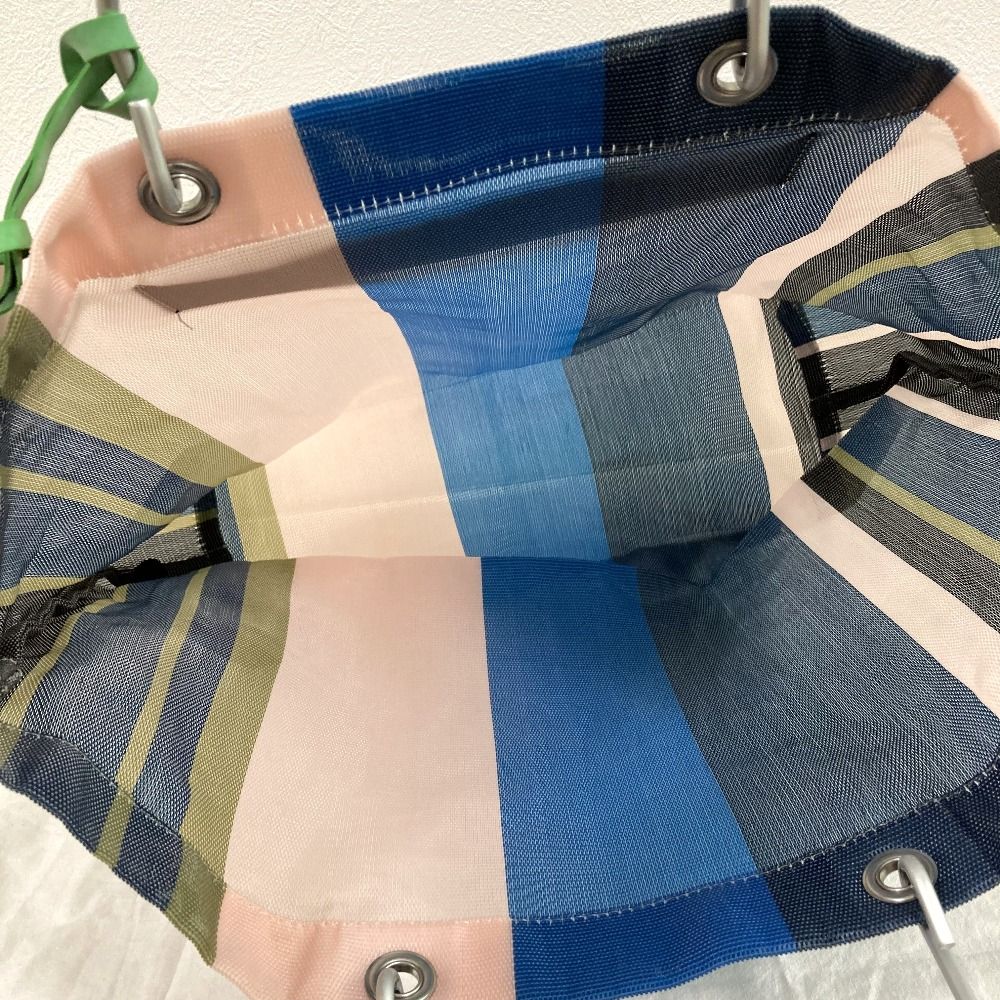 美品 MARNI マルニ フラワーマーケット ストライプ メッシュ トート