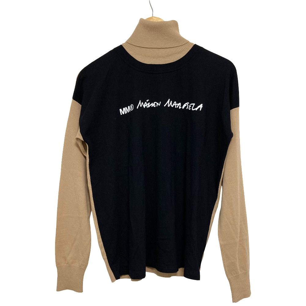 美品 MM6 Maison Margiela エムエムシックス メゾンマルジェラ タートルネック ニットコンビ カットソー サイズS キャメル ブラック レディース 古着 中古 USED
