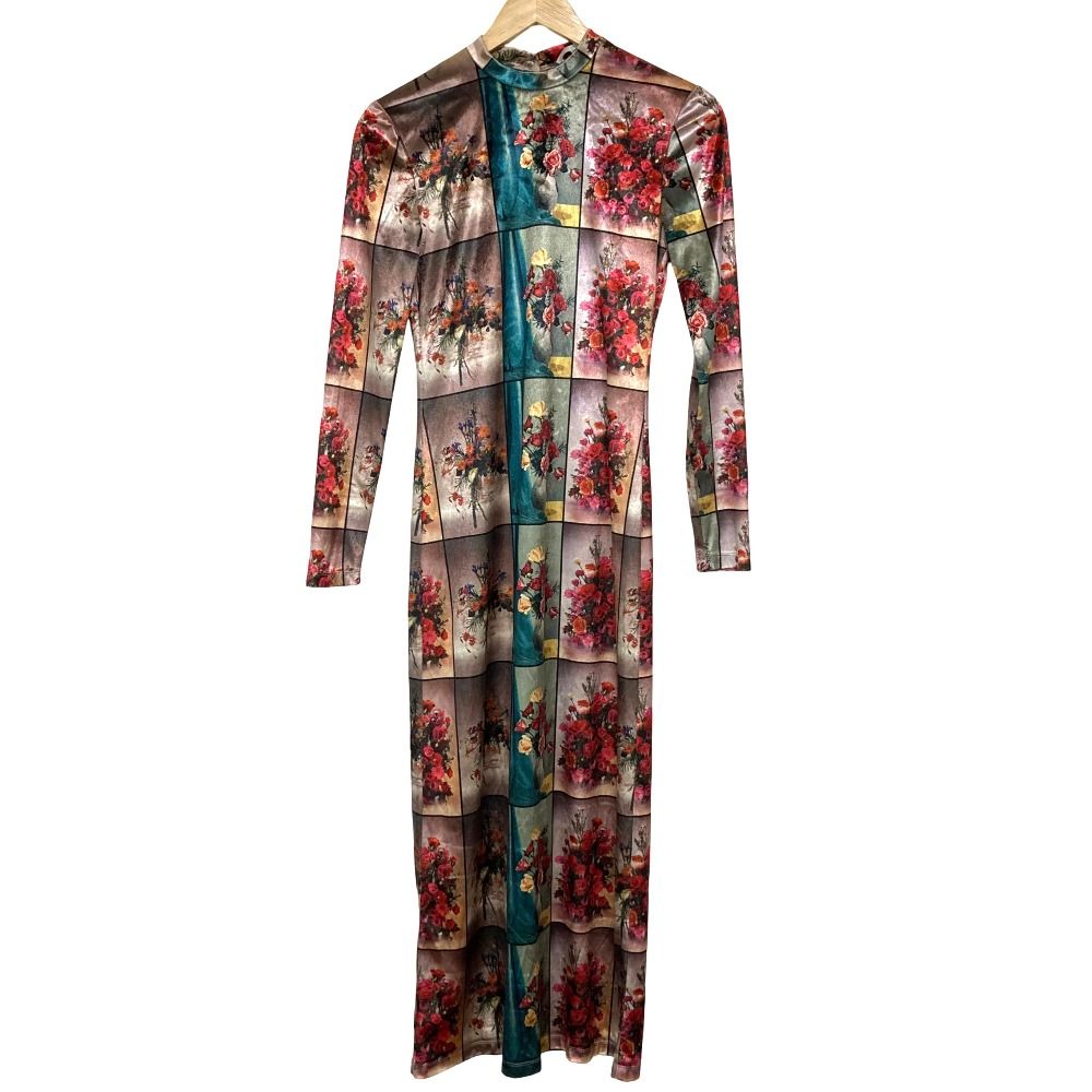 美品 STELLA McCARTNEY ステラマッカートニー 薔薇プリント ベロアワンピース サイズ38 マルチカラー レディース 古着 中古 USED