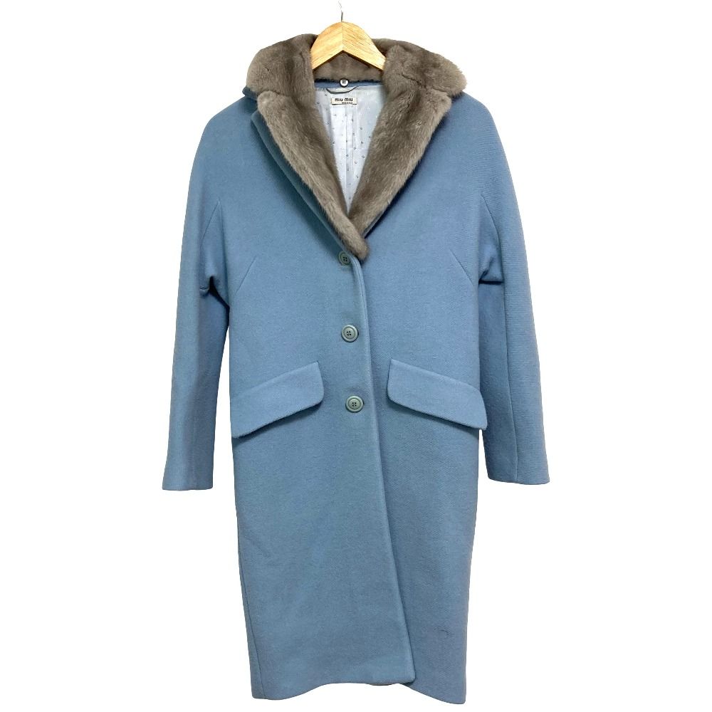 美品 miu miu ミュウミュウ ミンクファー ウールコート サイズ36 ブルー レディース 古着 中古 USED
