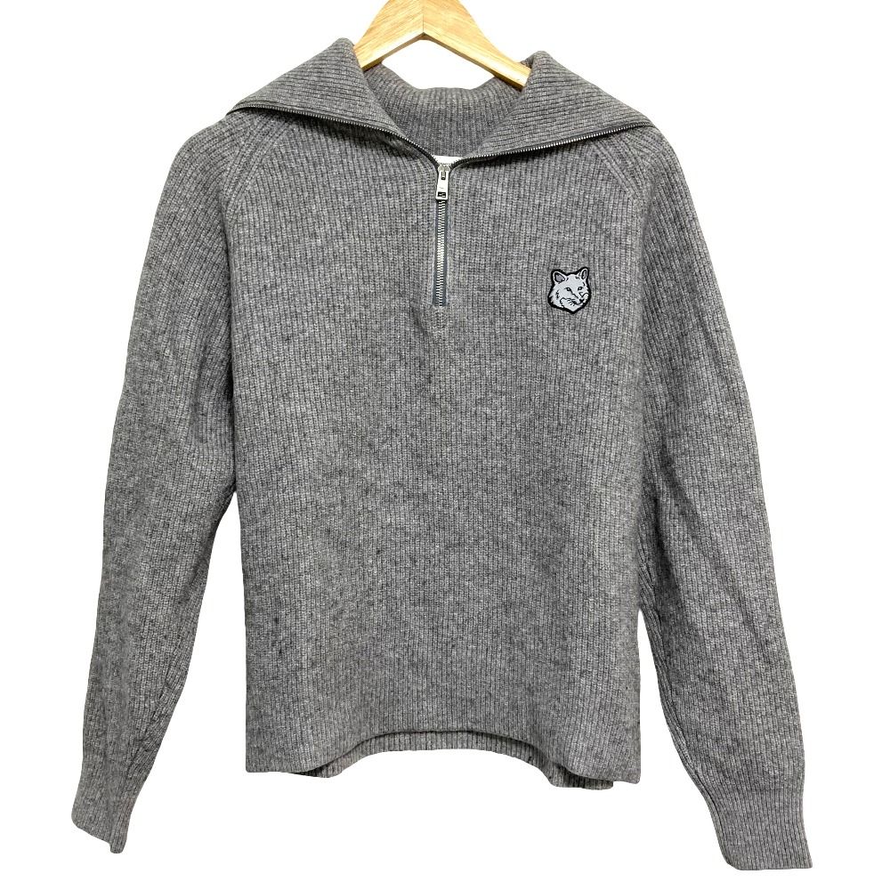 美品 MAISON KITSUNE メゾンキツネ ボールドフォックスヘッド ハーフジップニット LM00807KT1093 サイズM グレー レディース 古着 中古 USED