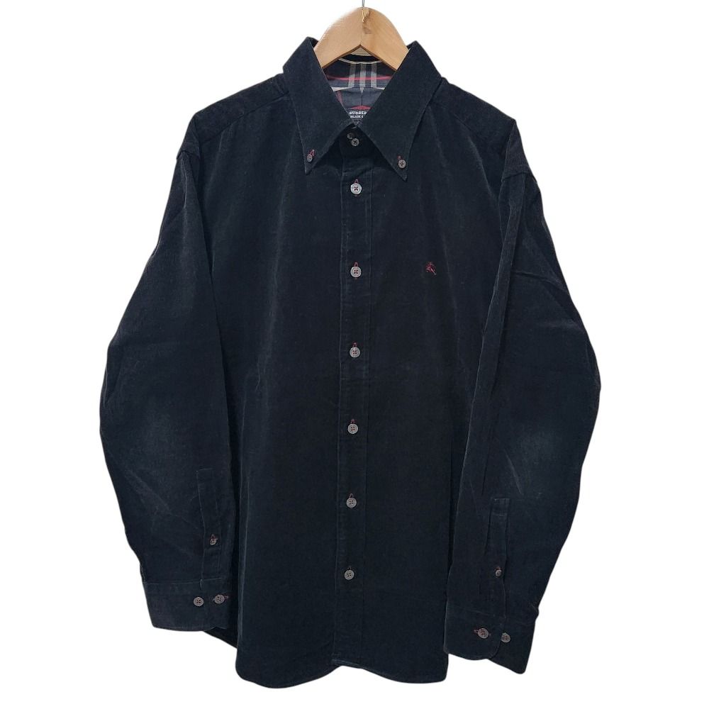 美品 BURBERRY BLACK LABEL バーバリーブラックレーベル ボタンダウン 長袖 コーデュロイシャツ 3 ブラック メンズ 古着 中古 USED