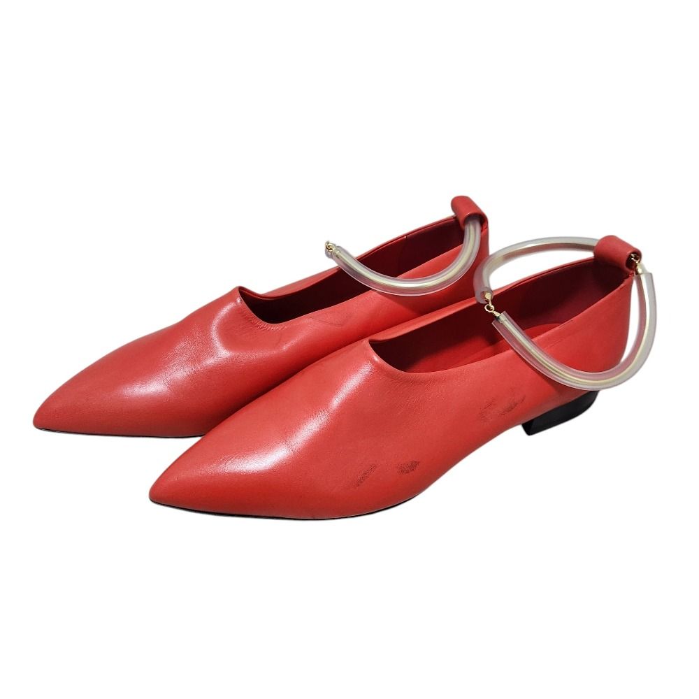 JIL SANDER ジルサンダー レザー アンクルリング ポインテッドトゥ パンプス サイズ37.5 約24cm レッド レディース 古着 中古 USED